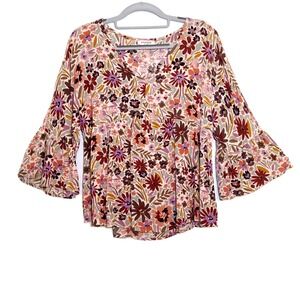Andree By Unit Tunic‎ S Floral Babydoll Crinkle Gauze Mauze Cottage Core Garden